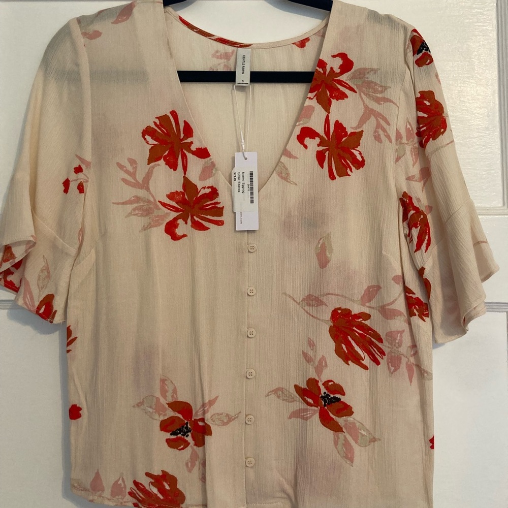 Gentle Fawn Short Sleeve Floral Blouse Size Small